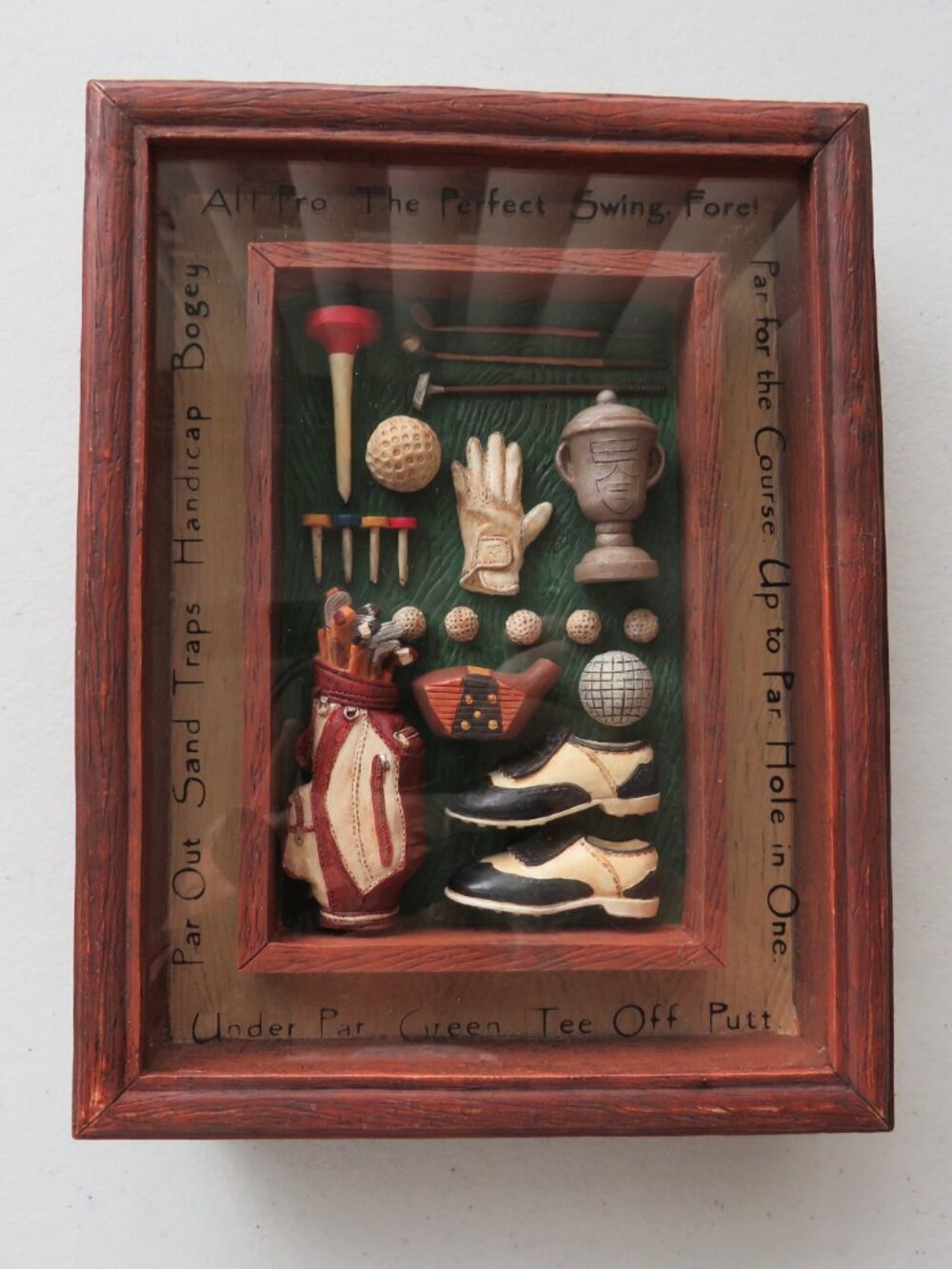 Russ Berrie & Co 3D Golf Shadow Box Display Resin Wood Frame